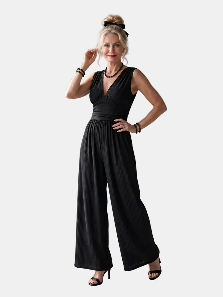 Vincenza | Jumpsuit s hlubokým V-výstřihem, definovaným pasem a širokými nohavicemi