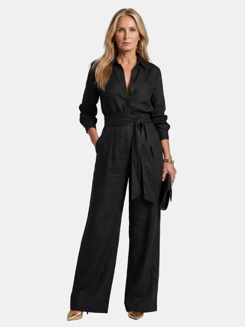 Jovie | Jumpsuit s dlouhým rukávem, knoflíky a širokými nohavicemi