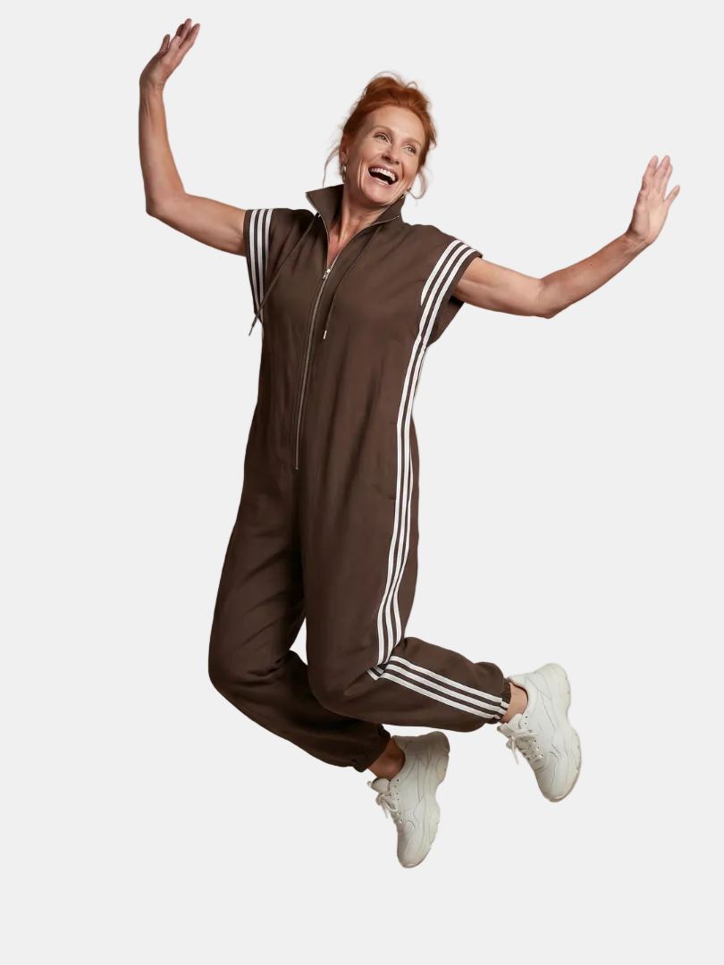 Lark | Jumpsuit s krátkými rukávy, zipem a bočními pruhovanými panely