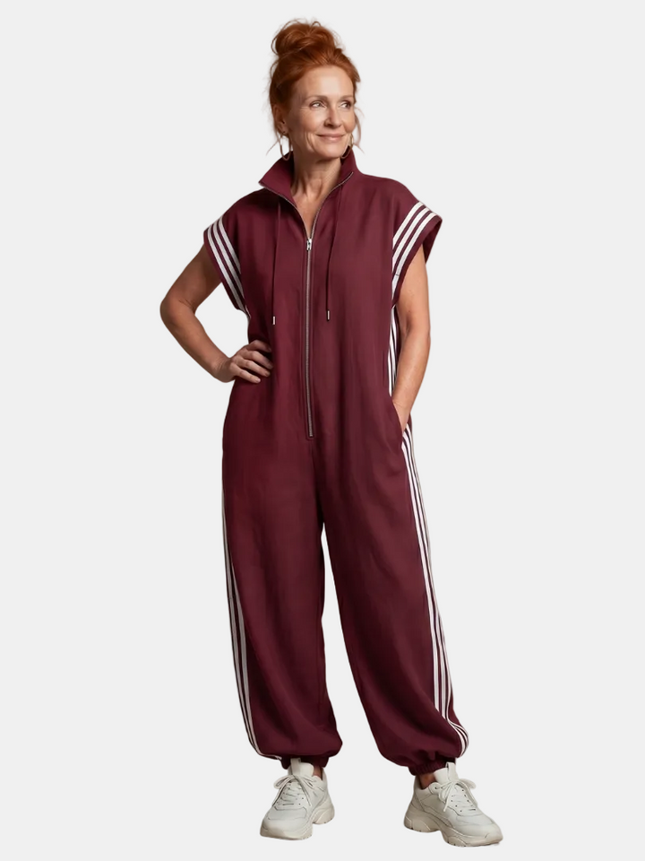 Lark | Jumpsuit s krátkými rukávy, zipem a bočními pruhovanými panely