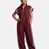 Lark | Jumpsuit s krátkými rukávy, zipem a bočními pruhovanými panely