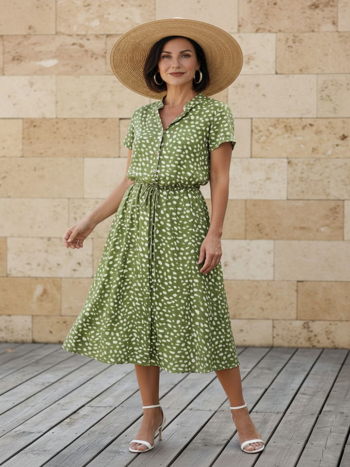 Belladonna | Midi šaty s potiskem, knoflíkovou légou a páskem