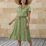 Belladonna | Midi šaty s potiskem, knoflíkovou légou a páskem