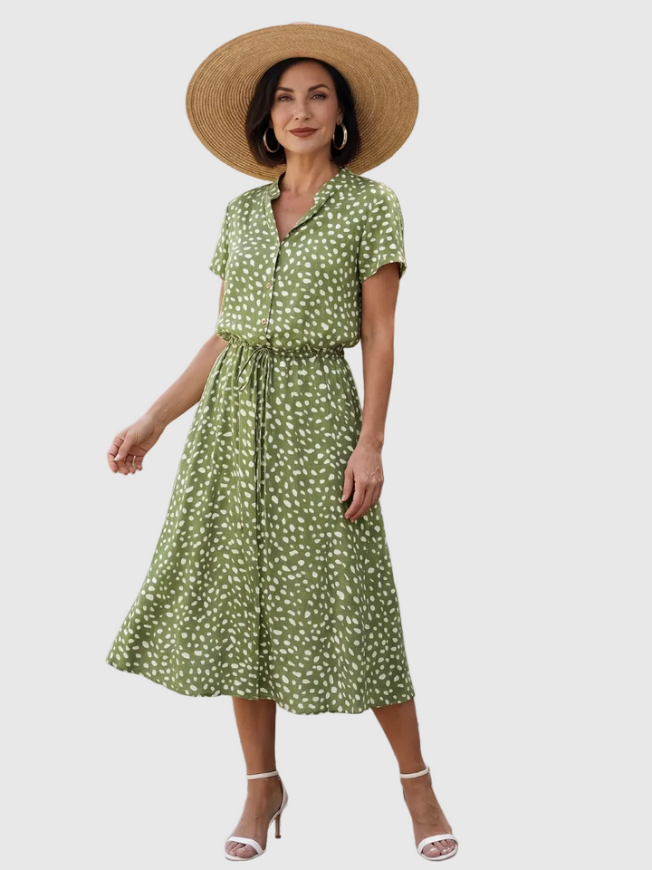 Belladonna | Midi šaty s potiskem, knoflíkovou légou a páskem