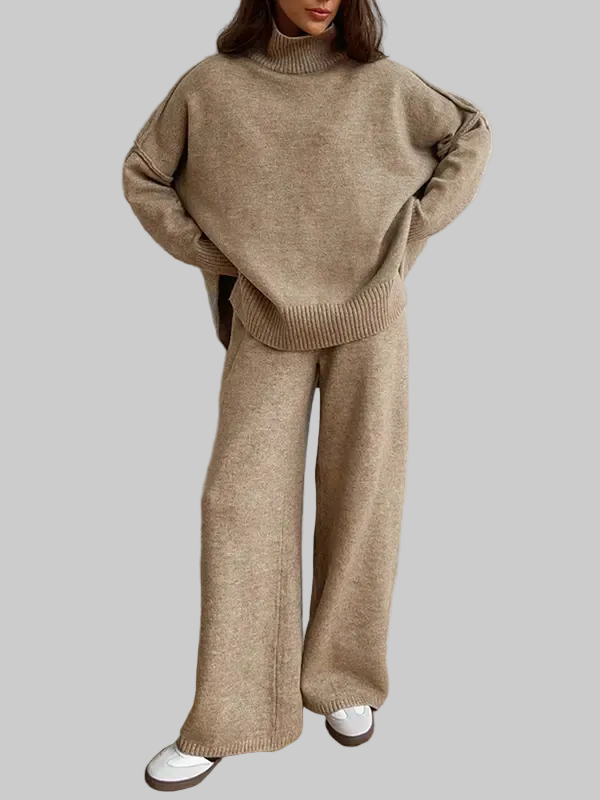 BEATRIX – Turtleneck Sweater & Wide Leg Pants Two-Piece Set