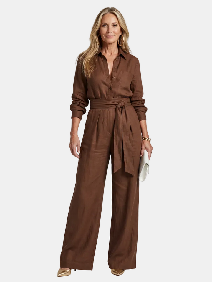 Jovie | Jumpsuit s dlouhým rukávem, knoflíky a širokými nohavicemi