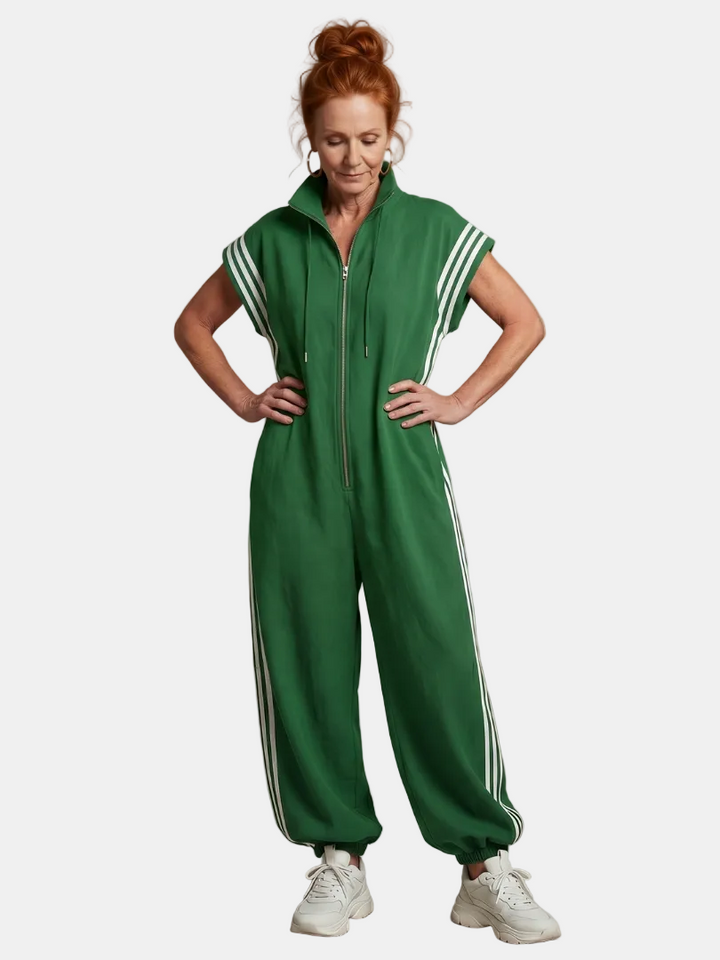 Lark | Jumpsuit s krátkými rukávy, zipem a bočními pruhovanými panely
