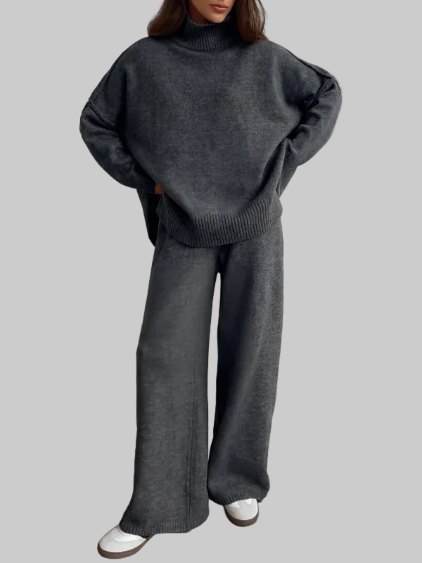 BEATRIX – Turtleneck Sweater & Wide Leg Pants Two-Piece Set