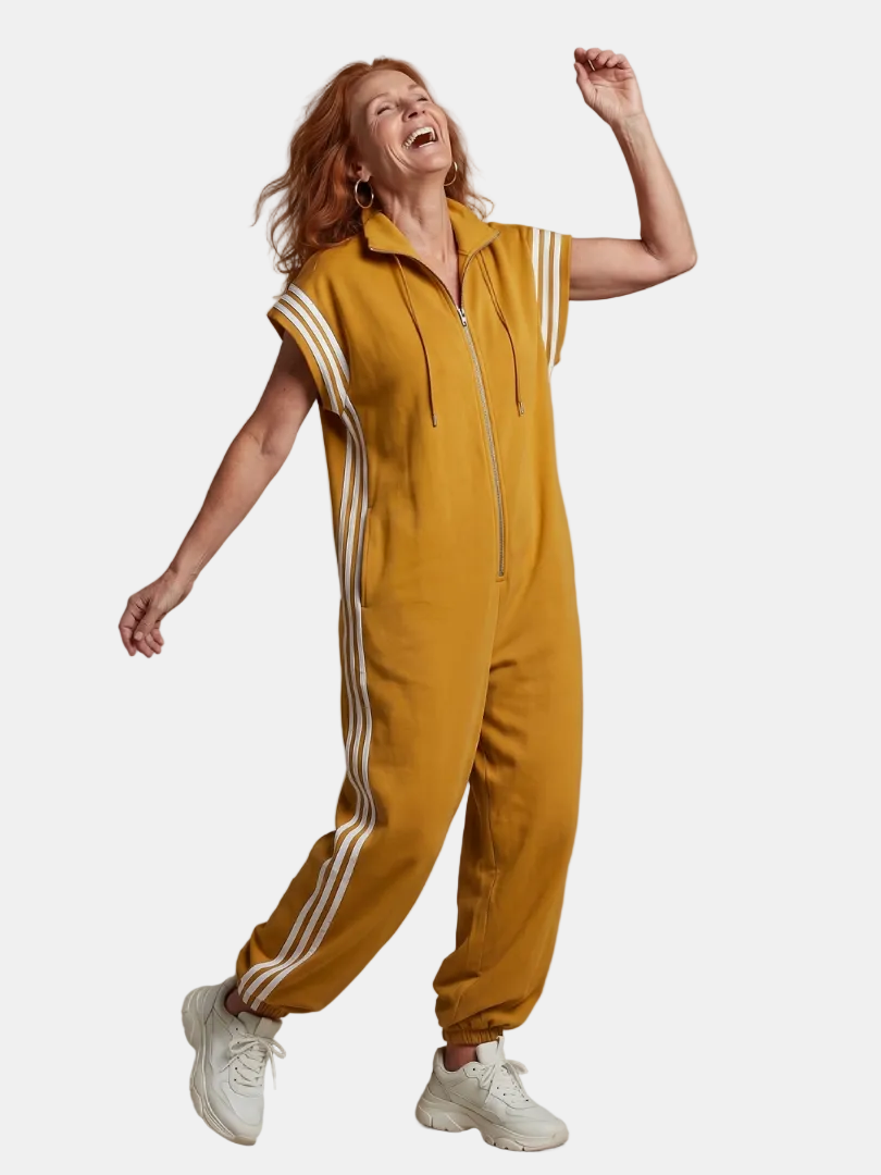 Lark | Jumpsuit s krátkými rukávy, zipem a bočními pruhovanými panely