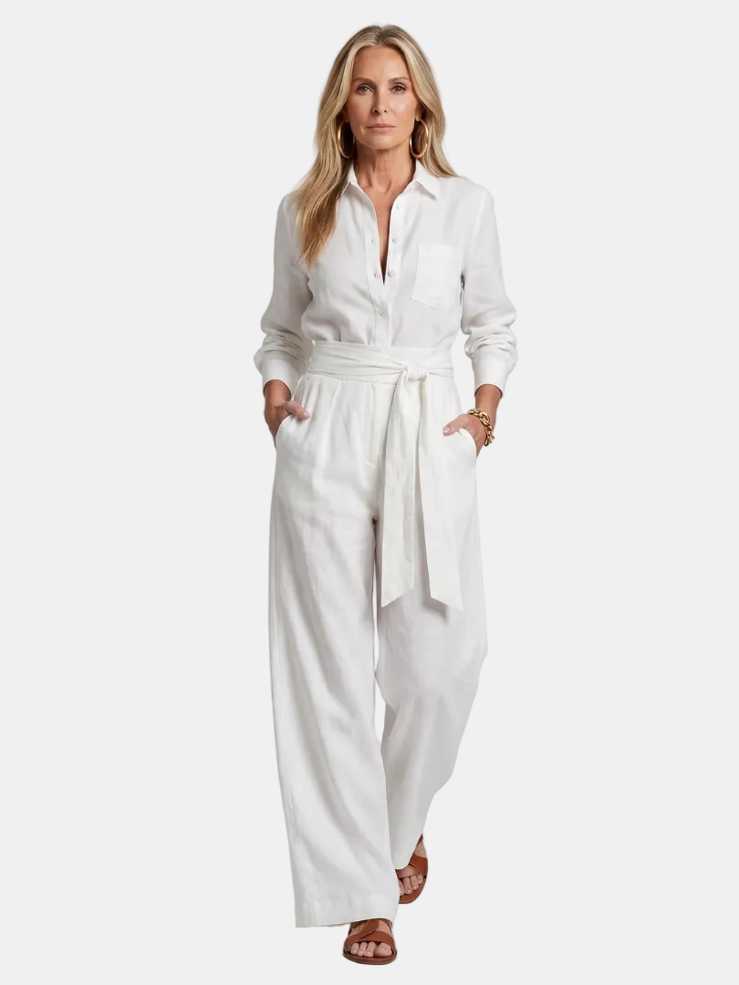 Jovie | Jumpsuit s dlouhým rukávem, knoflíky a širokými nohavicemi