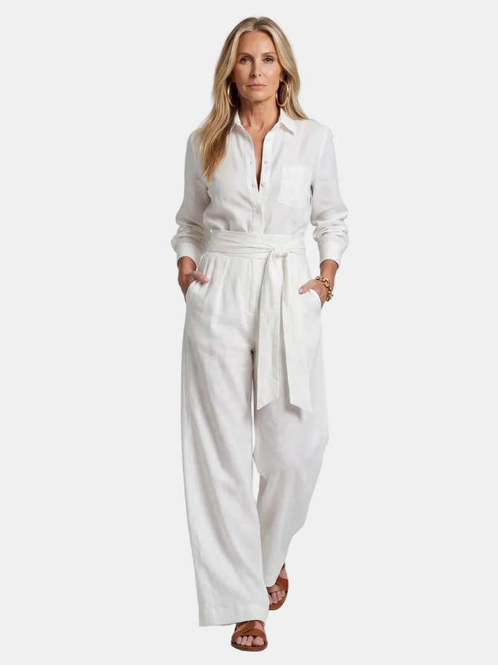 Jovie | Jumpsuit s dlouhým rukávem, knoflíky a širokými nohavicemi