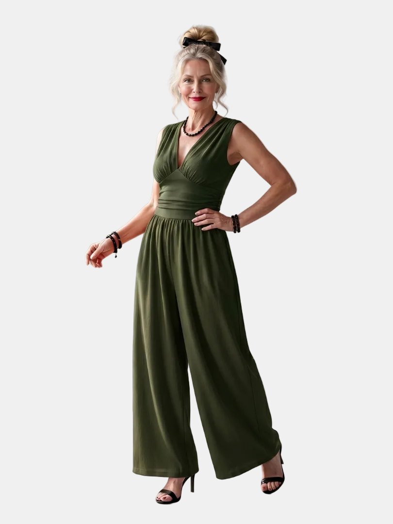 Vincenza | Jumpsuit s hlubokým V-výstřihem, definovaným pasem a širokými nohavicemi