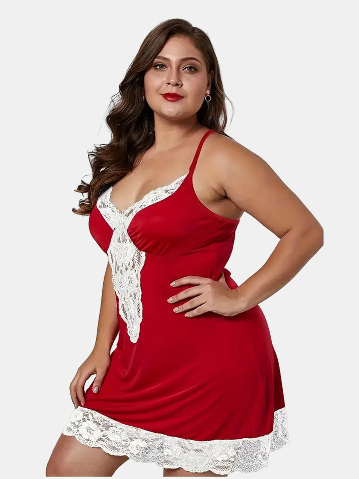 DIANA – Plus Size sexy noční šaty s krajkou a V-výstřihem