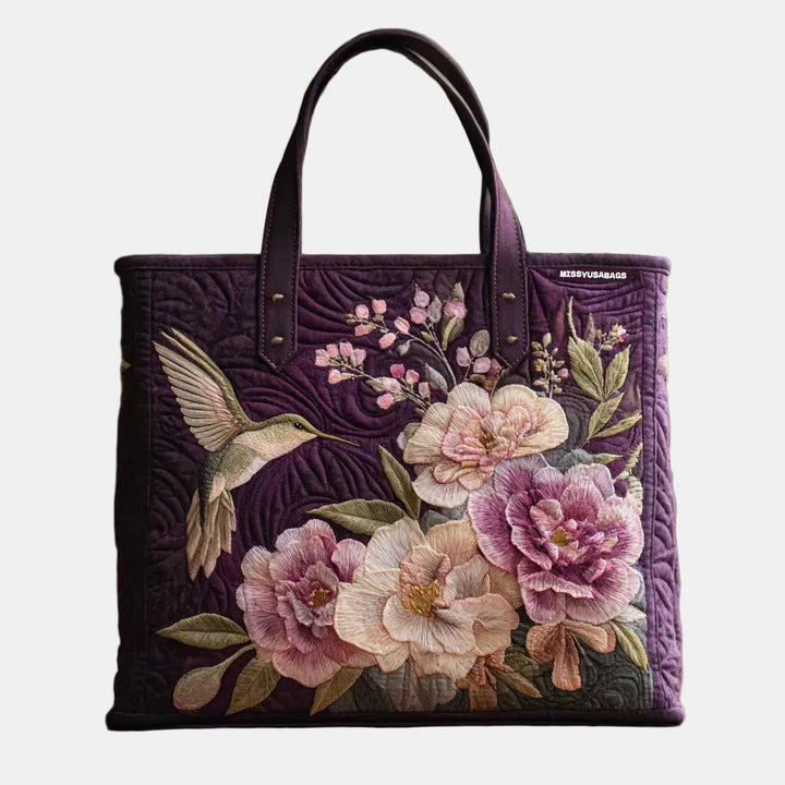 Fialová Měkká taška s kolibříky a orchidejemi