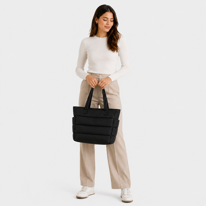 Hannah – BAGSMART prošívaná dámská tote taška na notebook s nadýchaným designem, přes rameno i do ruky