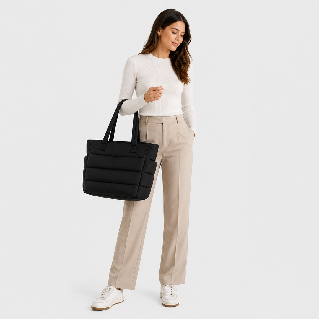 Hannah – BAGSMART prošívaná dámská tote taška na notebook s nadýchaným designem, přes rameno i do ruky