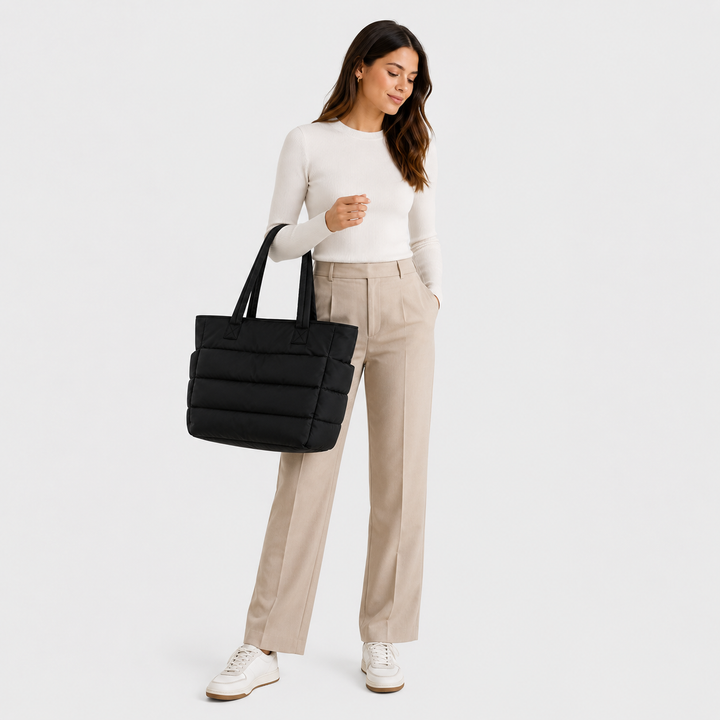 Hannah – BAGSMART prošívaná dámská tote taška na notebook s nadýchaným designem, přes rameno i do ruky
