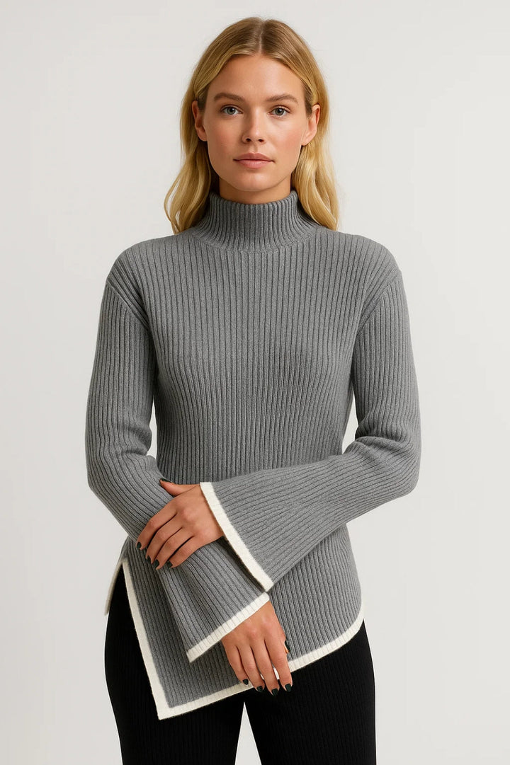 Aureole - Flared-Sleeve Turtleneck Knit Sweater
