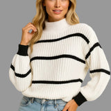 Devina - Ribbed Stripe Stand-Neck Sweater