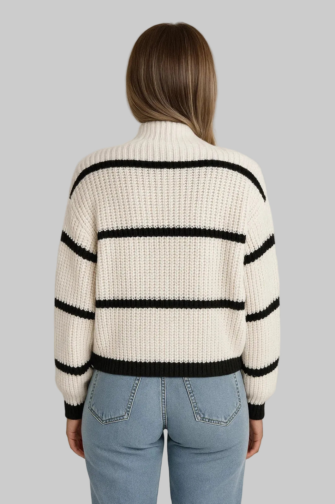 Devina - Ribbed Stripe Stand-Neck Sweater