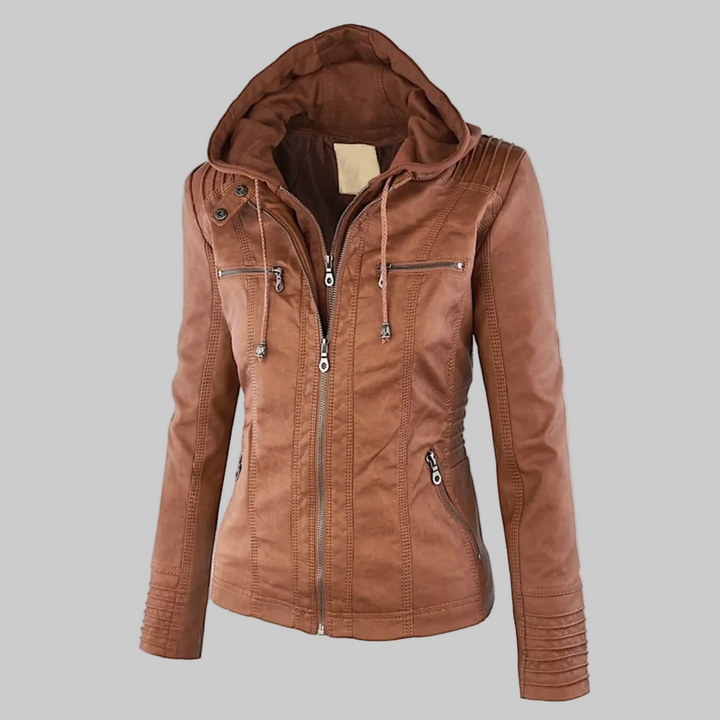 Ysolde - Leather Hooded Jacket