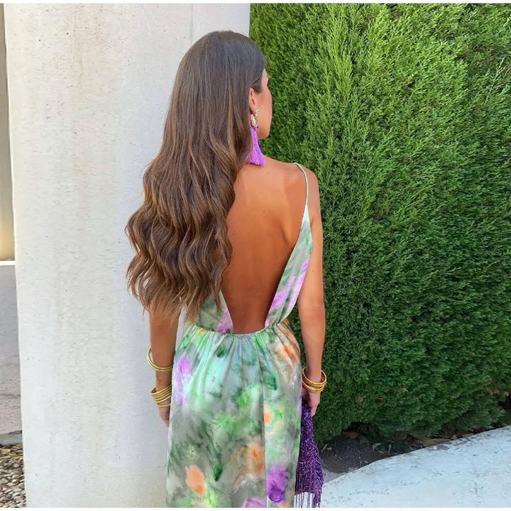 Anisten™ | Stylová Maxi Šaty s Halo-Dye-Print a odnímatelným šálkem