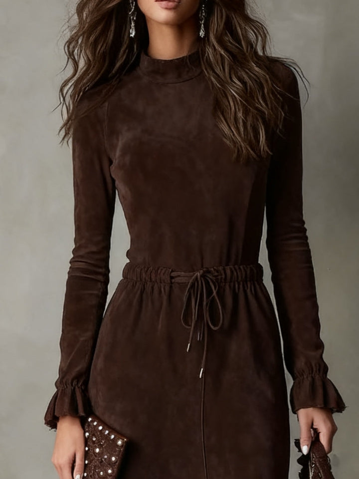Isla | Suede Midi Šaty s Tkaným Pasem