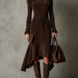 Isla | Suede Midi Šaty s Tkaným Pasem