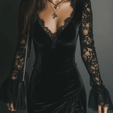 Luna - Velvet Mini Dress with Lace Detail