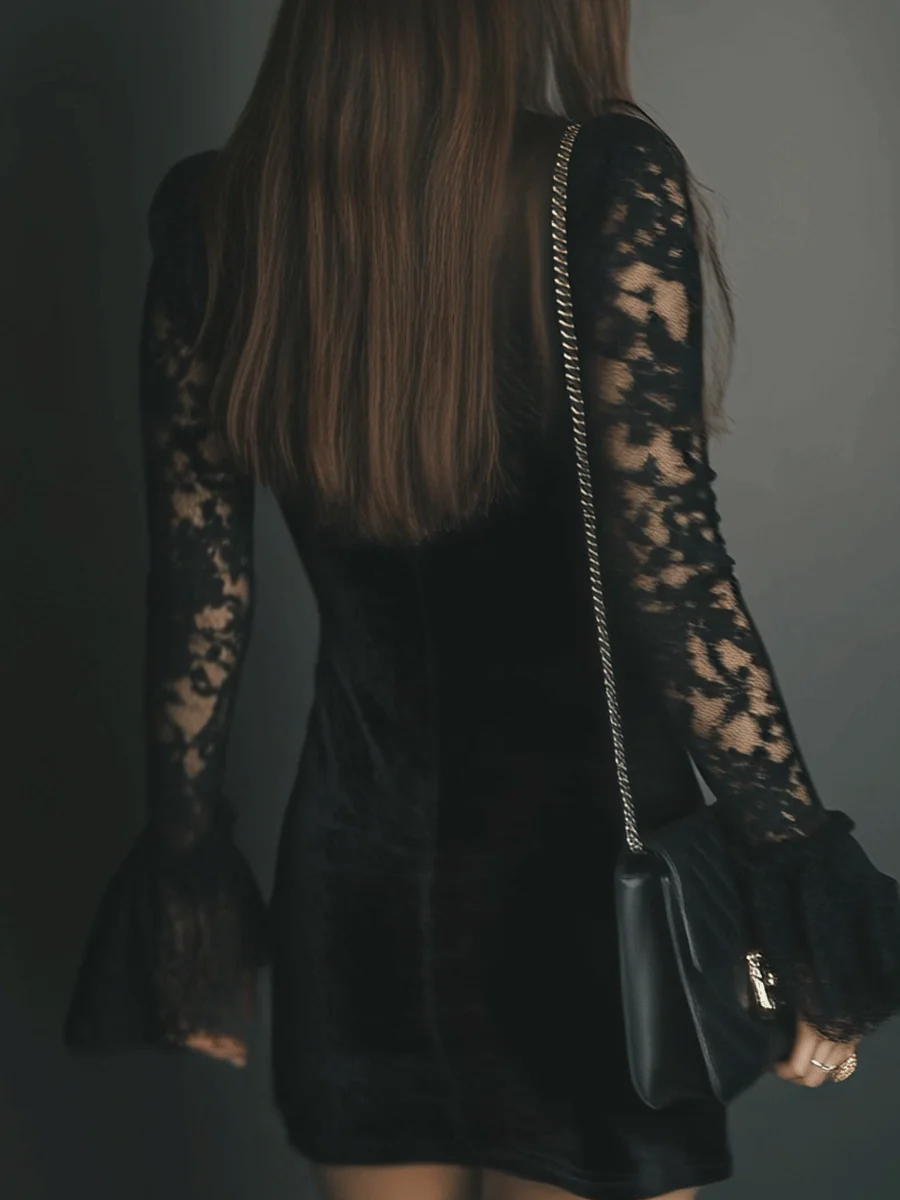 Luna - Velvet Mini Dress with Lace Detail
