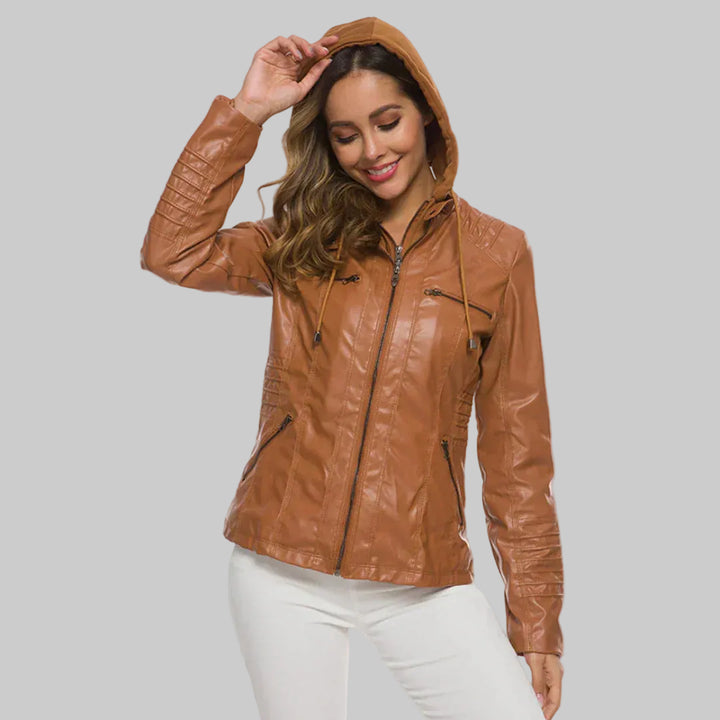Ysolde - Leather Hooded Jacket