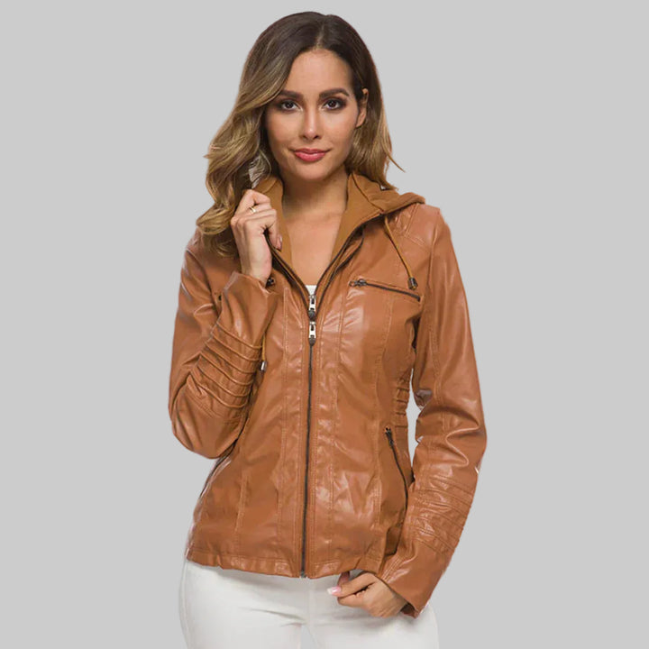 Ysolde - Leather Hooded Jacket