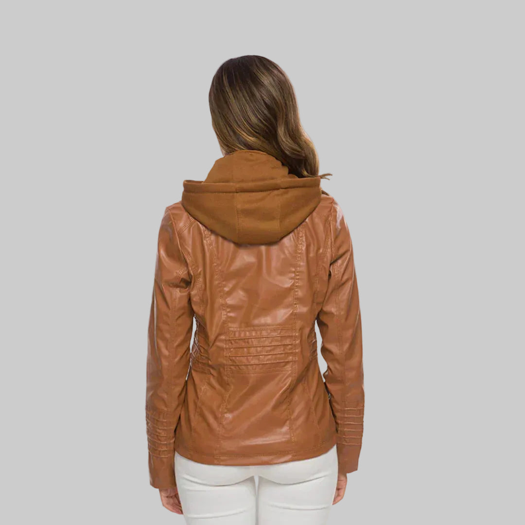 Ysolde - Leather Hooded Jacket